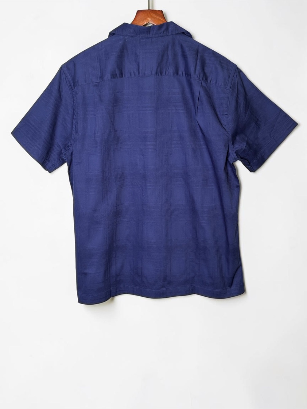 NWT Ted Baker Textured Camp Shirt Midnight Sail Navy Blue Plaid Size L - Picture 4 of 15